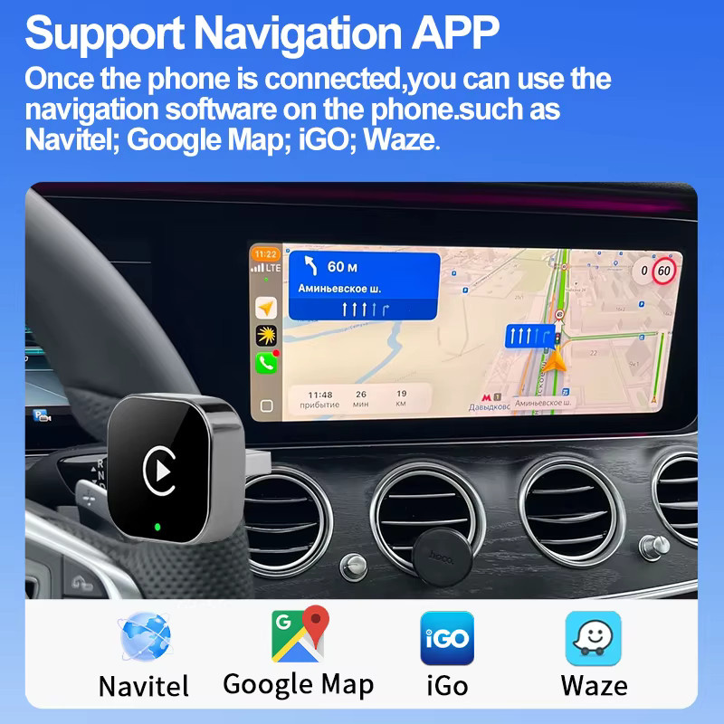 Kabelloser CarPlay und Android Auto Dongle für iPhone und Android, Plug & Play mit USB und USB-C Anschluss, Schwarz - Bild 3