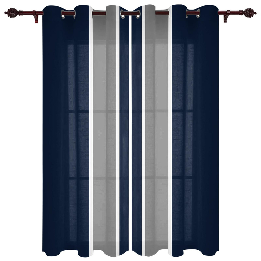Geometrische Streifenvorhänge von Household supplies MH in Blau und Grau, halbtransparent, moderner Stil, Breite: 135 cm, Höhe: 60 cm - Bild 1