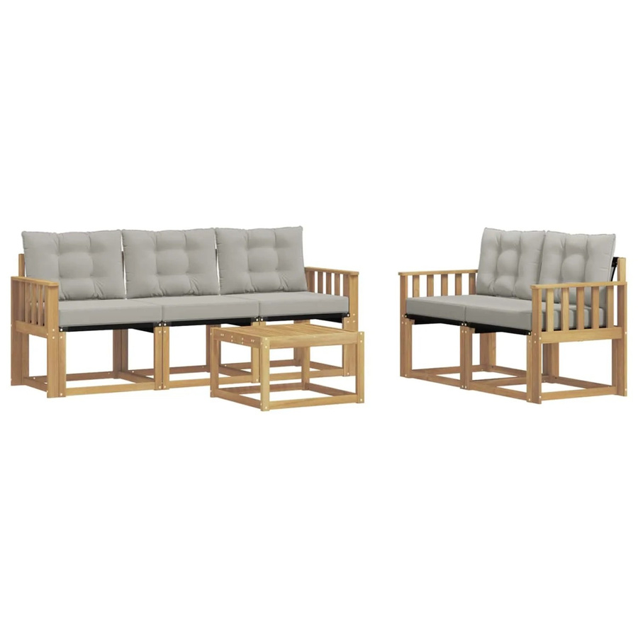 vidaXL Outdoor-Sofagarnitur 6-teilig aus Akazienholz mit Textilene und Kissen in Weiß-Hellgrau - Bild 2