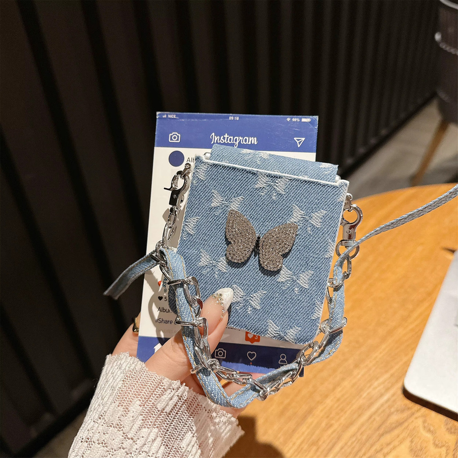 Kawaii Denim Handyhülle mit 3D Schleifenknoten und Lanyard für Samsung Galaxy Z Flip 7, Z Flip 6 und Z Flip 5 in Blau - Bild 2