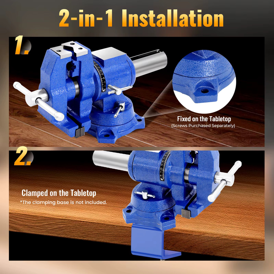 Bymaocar Schwerlast-Schraubstock aus duktilem Gusseisen mit 360-Grad-Drehung in Blau, B/T/H: 35,0 x 20,0 x 17,0 cm - Bild 3