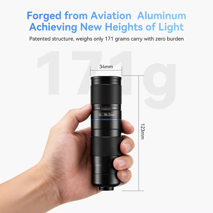 APEXEL HD 5x-10x Zoom Teleobjektiv für iPhone und Samsung Smartphones, Schwarz - Bild 5