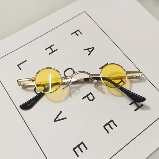 Retro Mini Sonnenbrille Rund, Metall, gold/gelb, Unisex - Bild 1