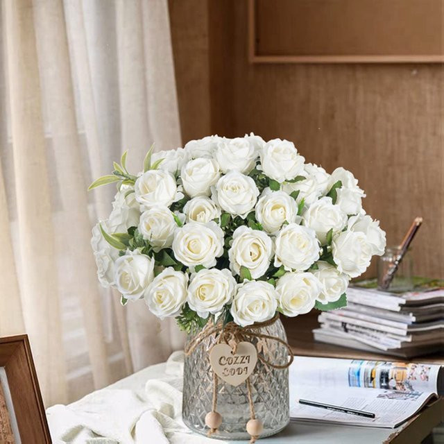 Künstliche weiße Rosen aus Seide, 10er Bündel für Hochzeit, Valentinstag und Tischdekoration - Bild 1