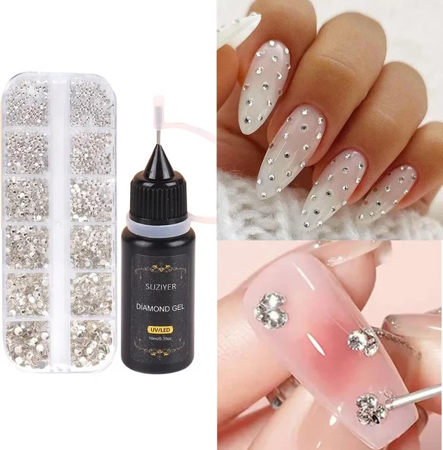 Sweet Trend Nagelkunst-Strass Set mit Nagelgel-Kleber 10ml, Kristall-Diamant-Edelsteine, Unisex - Bild 1