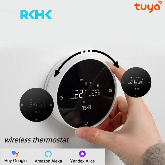 RKHK Tuya WiFi Smart Thermostat in Schwarz mit RF Wireless Receiver, intelligenter Temperaturregler für Wasser- und Gaskessel, kompatibel mit Alexa und Google Home - Bild 1