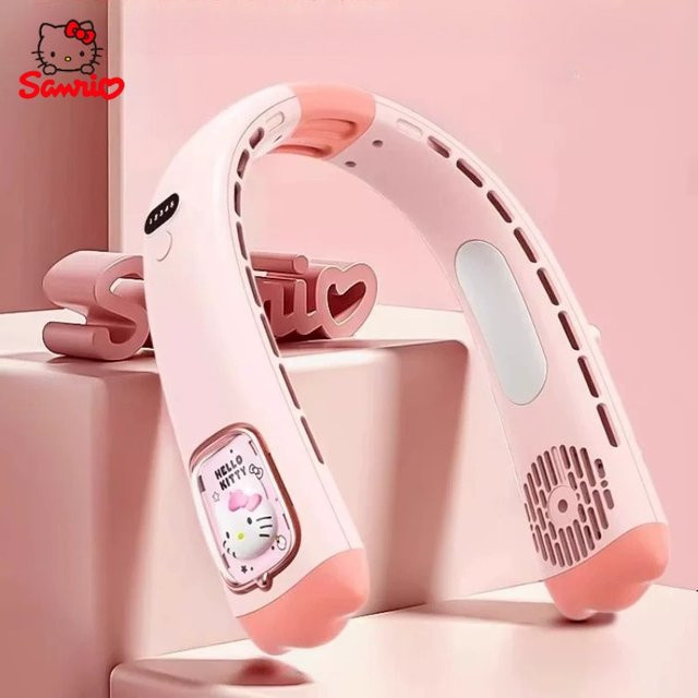Bandai Sanrio Hello Kitty und Kuromi tragbarer Halsventilator mit Anime Cartoon Druck, geräuscharm und kawaii Design - Bild 1