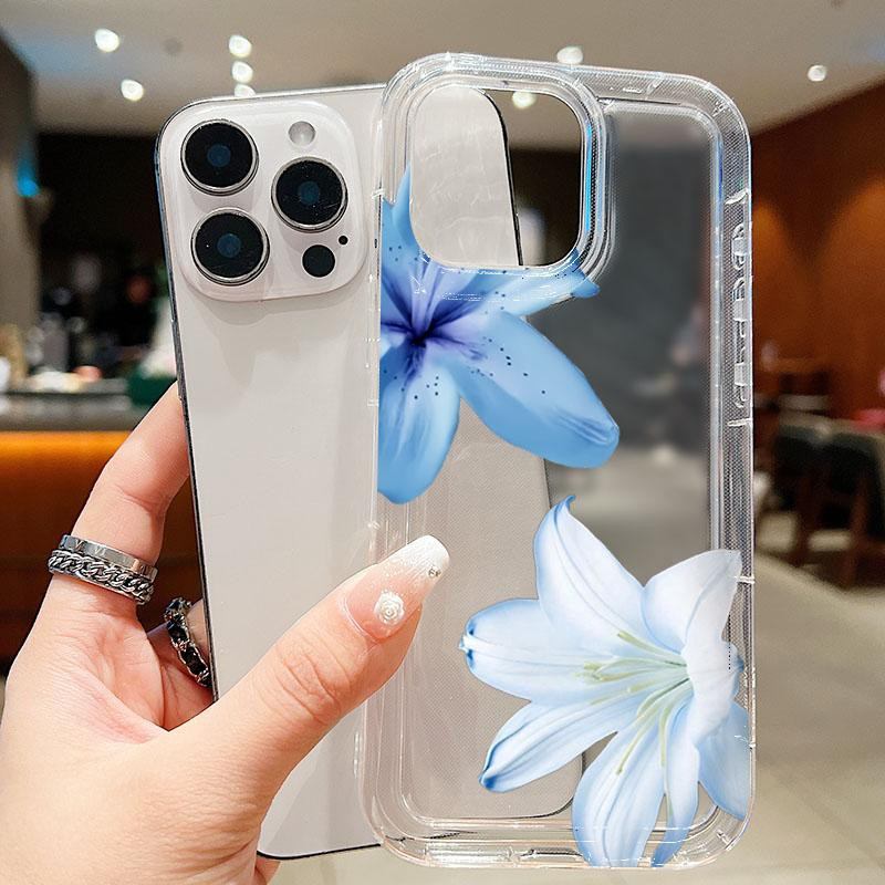 Stoßfeste transparente iPhone Hülle mit blauem Sommer-Lilien-Design für verschiedene Apple iPhone Modelle - Bild 3