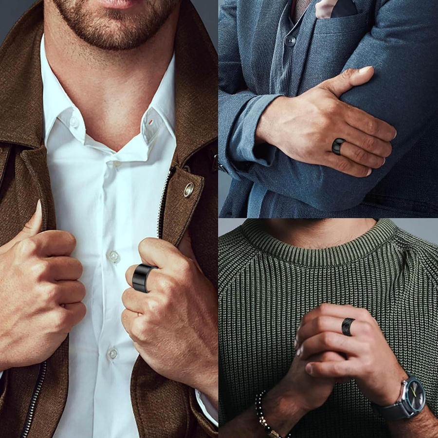 Herren Ring Set Edelstahl, gehämmert, 12 mm breit, 3-teilig, Size 10 - Bild 3