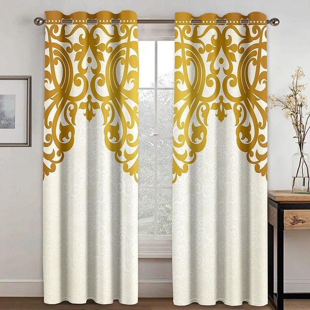 Yiran Furniture Vorhang mit abstraktem geometrischem Design in Rot, Gold und Weiß, semi-transparent, Ösenaufhängung, B/H: 50 x 130 cm - Bild 1