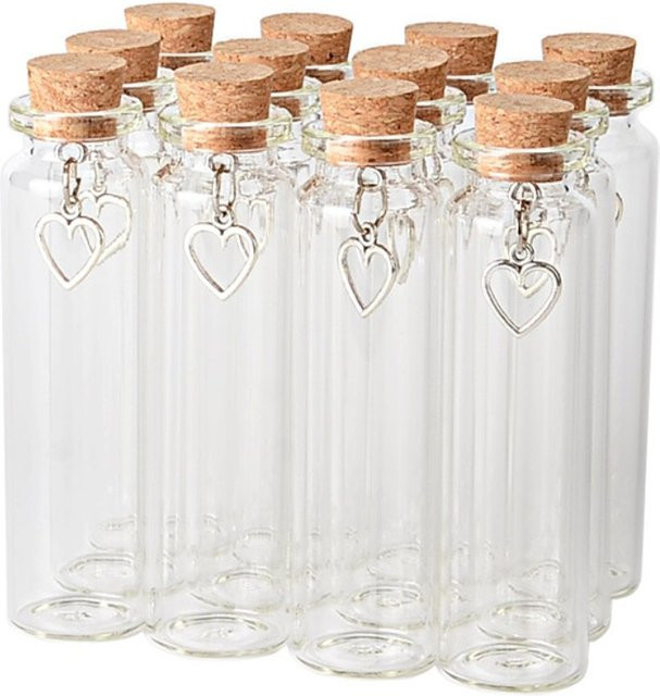 Transparente Glasflaschen mit Korkverschluss für Wünsche und Gastgeschenke, Höhe: 8 cm - Bild 1