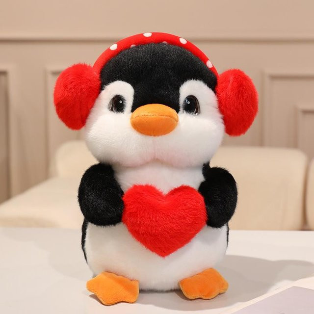 Pinguin mit Kopfhörern, Plüschtier, rot, ab 14 Jahre - Bild 1