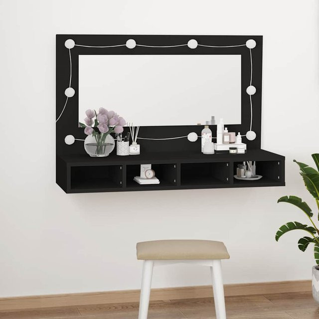vidaXL Spiegelschrank mit LED-Beleuchtung und offenen Regalfächern, Schwarz, B/T/H: 90 x 31,5 x 62 cm - Bild 3
