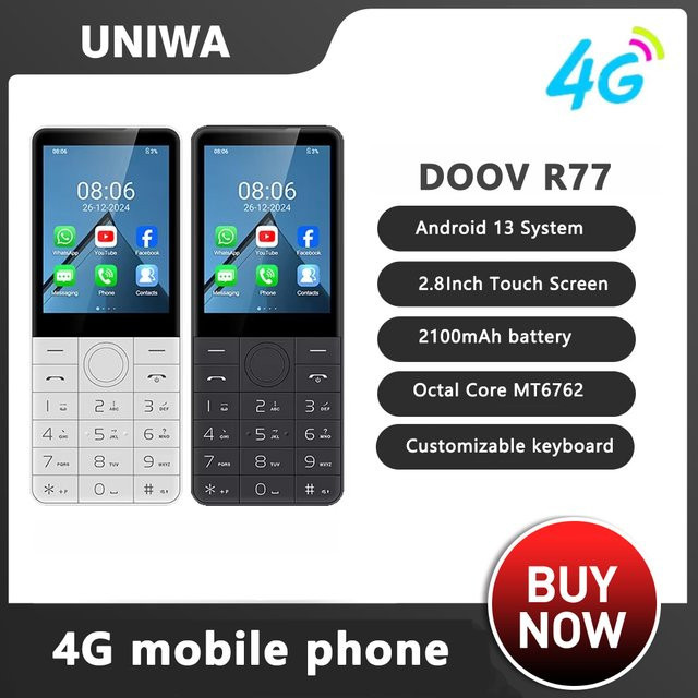 DOOV R77 4G Smartphone mit Android, 2,8 Zoll Touchscreen, Hebräische Tastatur, 3GB RAM + 32GB Speicher, Weiß - Bild 1
