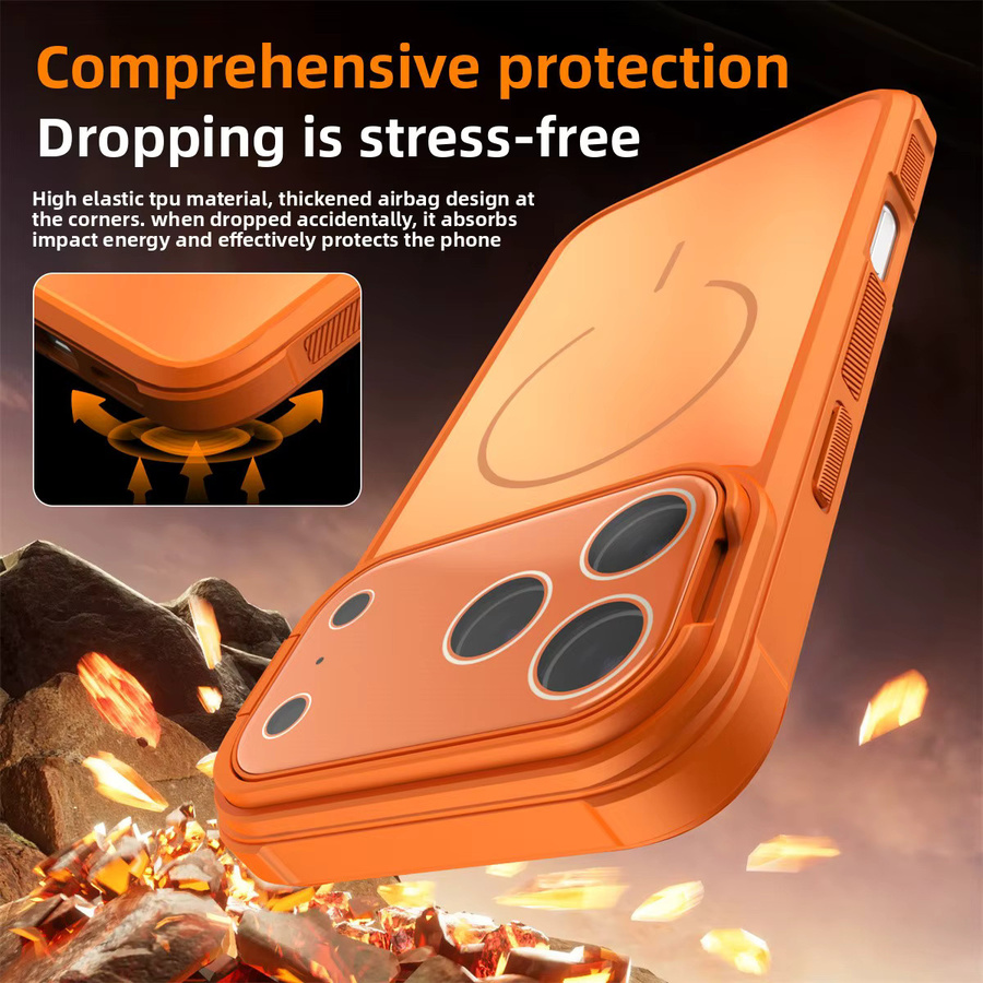 MagSafe Magnetische Schutzhülle für iPhone 11 bis iPhone 17 Air in Matte Acryl Optik mit stoßfestem Objektivschutz, Farben: Braun und Orange - Bild 2