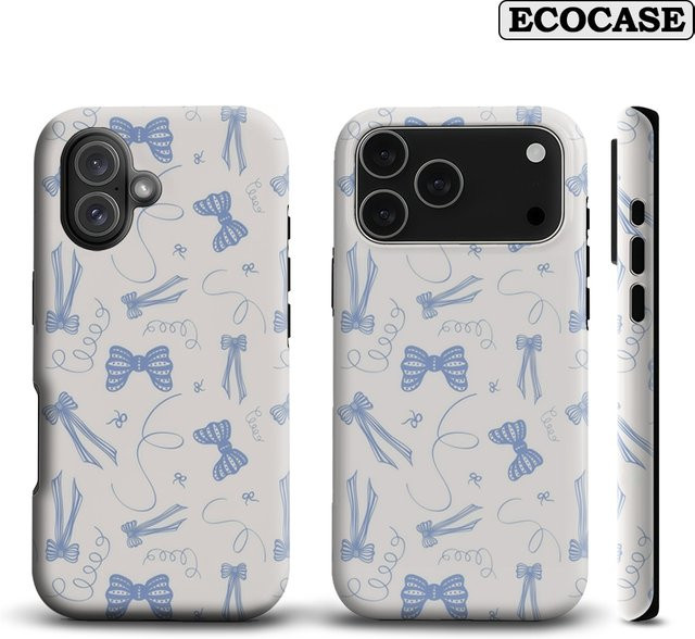 Potdemiel Handyhülle mit hellblauer Schleife und Wirbel für iPhone 17 16 15 14 13 Pro Max Plus mit doppelschichtiger Rückseite - Bild 1