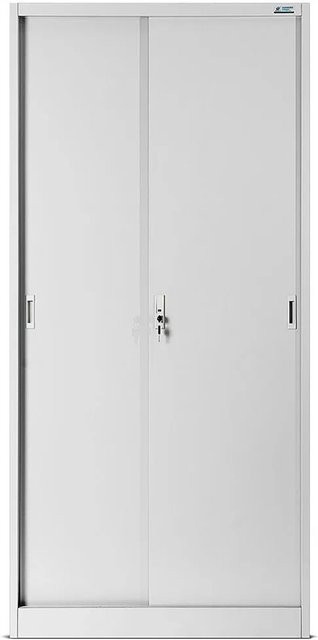 Jan Nowak Aktenschrank KUBA mit Schiebetüren aus Stahl in Grau, H: 185 cm, B: 90 cm, T: 40 cm - Bild 1