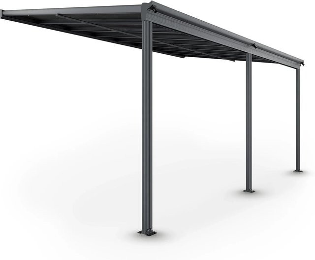 Juskys Terrassendach Borneo Pultdach aus Aluminium in Dunkelgrau mit Doppelstegplatten, B: 4,95 m, T: 3,03 m, H: 2,26 m - Bild 2