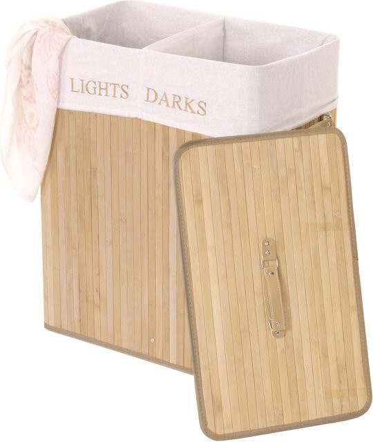 Wäschekorb MCW C21 aus Bambus mit 2 Fächern, Naturfarben, B/T/H: 63 x 55 x 34 cm - Bild 1