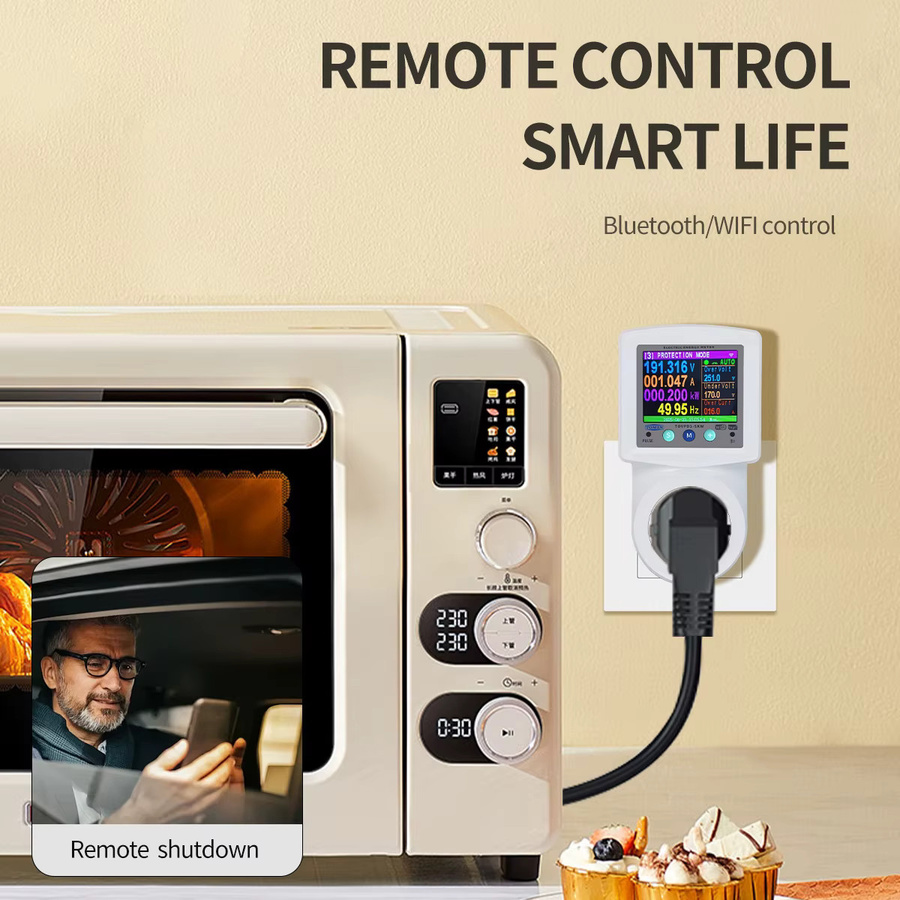 TOMZN WIFI Smart Multifunktions-6-in-1-Steckdose in Weiß mit Tuya-Unterstützung, Prepaid-Zyklus-Timer sowie Spannungs- und Stromschutz zur Messung von V, I, Hz, PF, kW und kWh - Bild 3