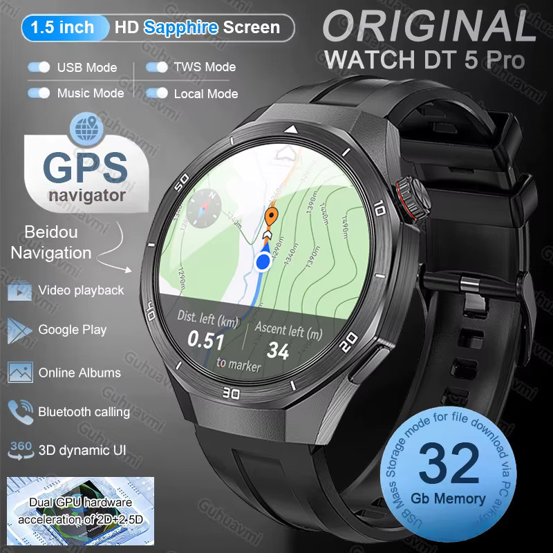 KAVSUMI DT5 Pro Smartwatch mit GPS-Kartennavigation, 32GB Speicher, Bluetooth-Anruf und NFC in Schwarz oder Silber - Bild 5