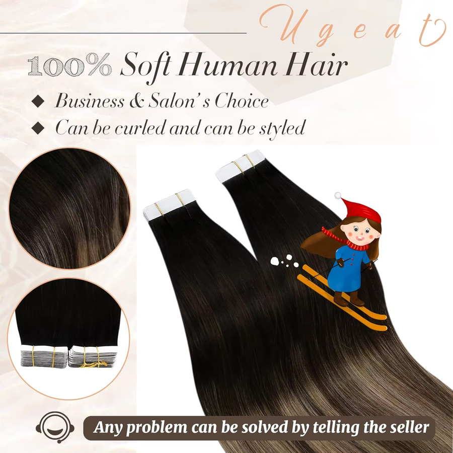 Ugeat Tape-in Haarverlängerungen Echthaar, Balayage, Glatt, 12-14 Zoll, Damen - Bild 3