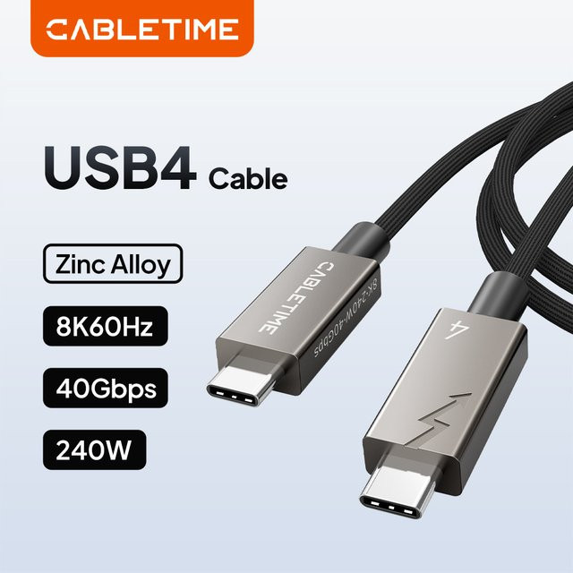 CABLETIME USB 4 Kabel Typ C zu Typ C mit 40Gbps und 8K 60Hz Unterstützung für iPad, MacBook Pro und iPhone, PD 240W Schnellladekabel - Bild 1