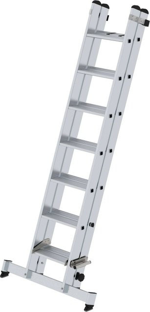 PROREGAL 2-teilige Stufen-Schiebeleiter mit Traverse in Silber, 2 x 7 Stufen - Bild 1