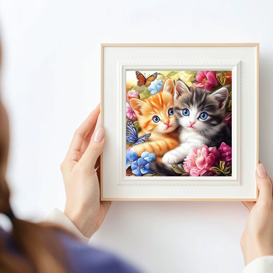 Huacan Diamantgemälde Set mit Katze und Schmetterling in Blumenmuster, Mehrfarbig, Breite: 20 cm, Höhe: 20 cm - Bild 3