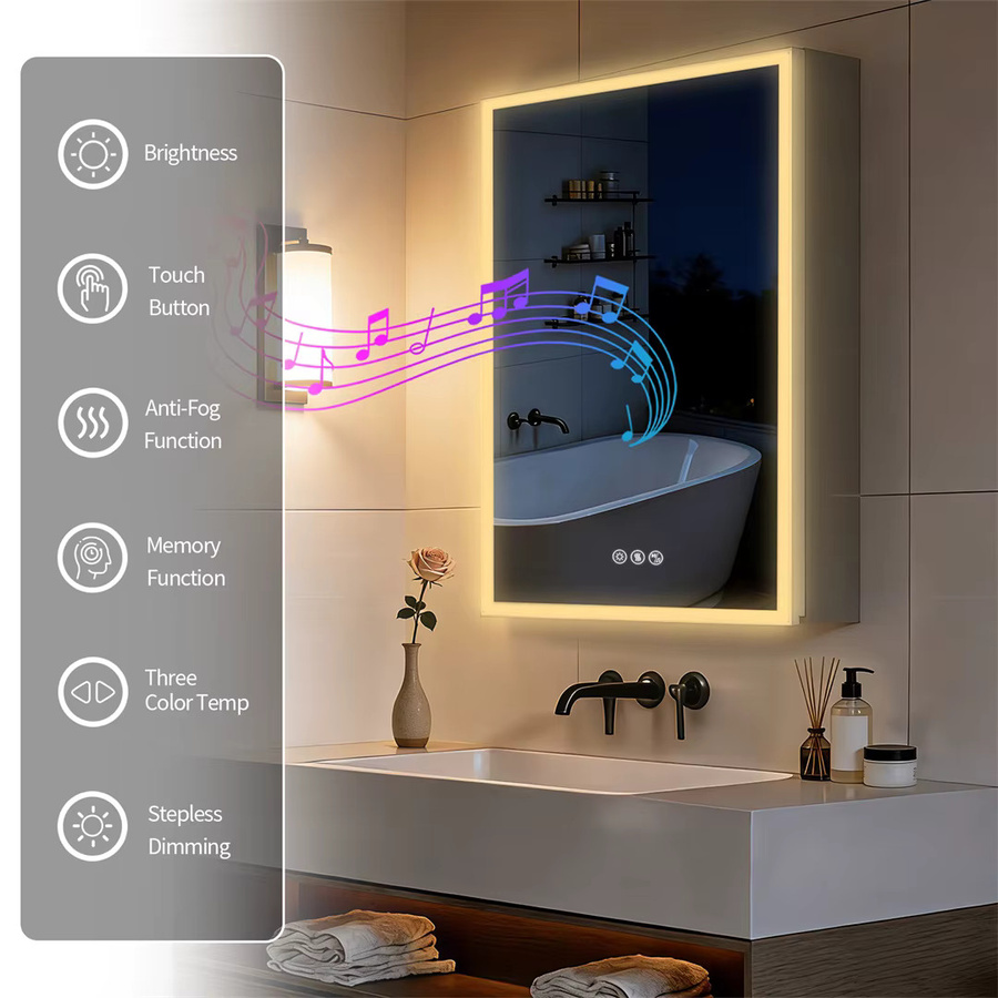 LUVODI Intelligenter LED-Medizinschrank mit Bluetooth-Lautsprechern und Antibeschlag-Funktion, Wandmontierter Badezimmerspiegel in Weiß, B: 50 cm, H: 70 cm - Bild 2