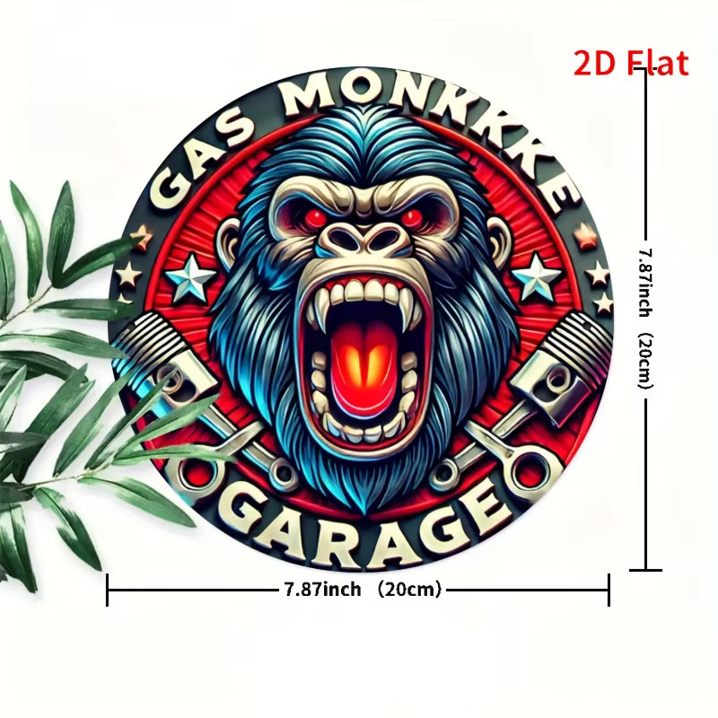 Rundes Eisenschild Potdemiel Auto Repair Gorilla Logo im klassischen Stil, Durchmesser: 20,32 cm, Mehrfarbig - Bild 2