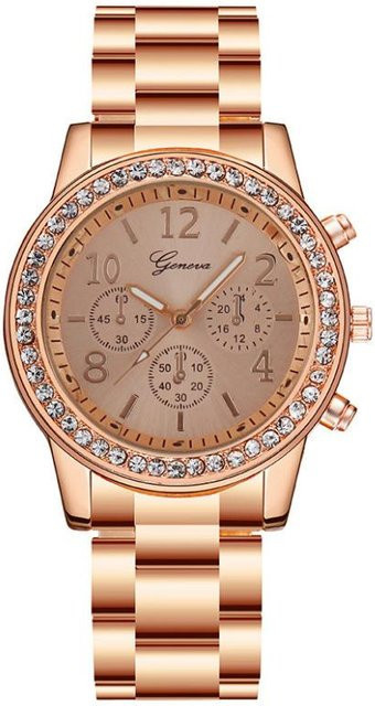 Armbanduhr Damen, Quarz, Edelstahl, Roségold, Zirkonia, Kristall - Bild 1