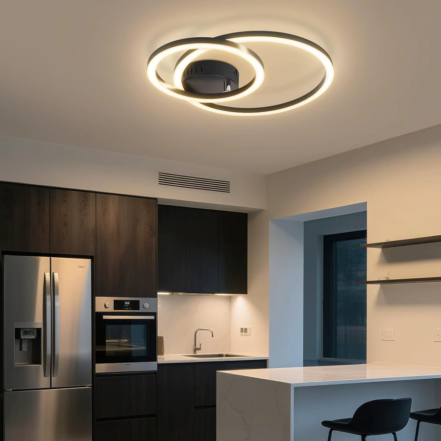 Cliheet LED-Deckenleuchte in Schwarz mit modernem 2-Ring-Design, 23W, Warmweiß, Durchmesser: 40 cm - Bild 2