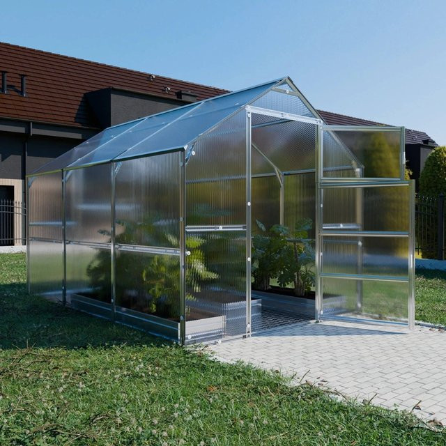 KLASIKA Giebelgewächshaus mit 4 mm Polycarbonatabdeckung und verzinktem Stahl, B/T: 300 x 235 cm, transparent - Bild 1