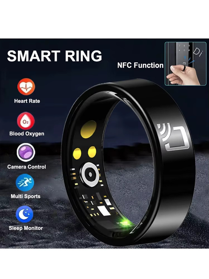 Luxuglow Smart Ring Schwarz mit Ladehülle für Herzfrequenz, Blutsauerstoff und Schlafmonitoring, NFC-fähig und 5ATM wasserdicht, Unisex - Bild 7