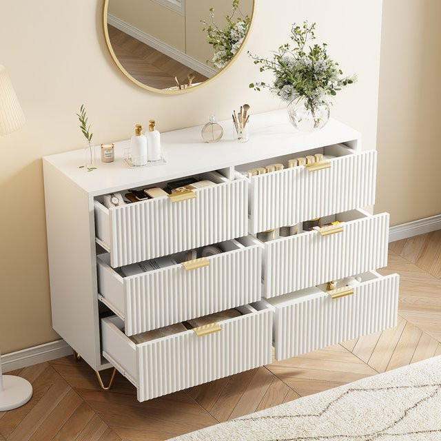 Comanlai Holzkommode mit Schubladen für Schlafzimmer und Wohnzimmer, Weiß, Modernes Design - Bild 1