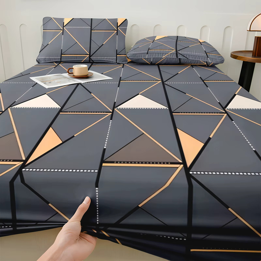 ANGPU Spannbettlaken-Set aus 100 % Baumwolle in Grau mit zwei Kissenbezügen und weichem Flannelette-Finish - Bild 3