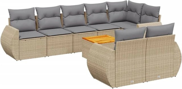 vidaXL 9-tlg. Garten-Sofagarnitur aus Polyrattan in Beige mit Kissen und Couchtisch - Bild 1