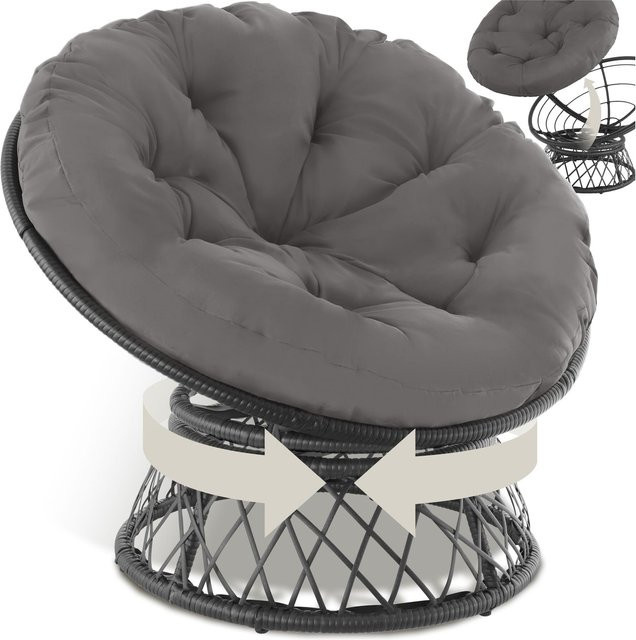 tectake Rattansessel drehbar Schwarz mit UV-beständigen Polstern H x B x T: 92 x 80 x 80,5 cm - Bild 1