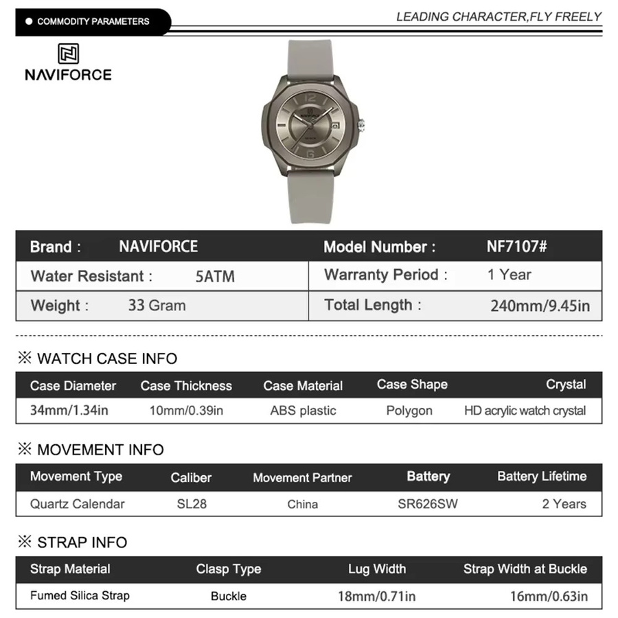 NAVIFORCE Armbanduhr, Quarz, Silikon, Schwarz, Damen - Bild 2
