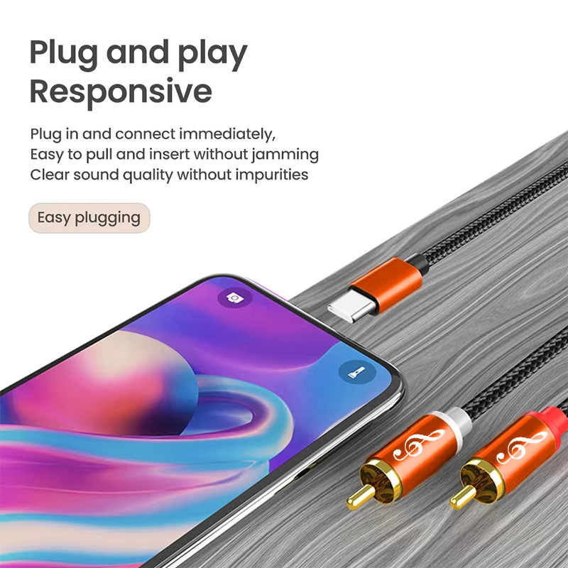 USB-C zu Dual-RCA-Audiokabel in Orange für Smartphones, Tablets, Heimkinos, DVD-Player und Lautsprecher - Bild 5