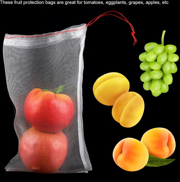 KaiSai 50er Set Obstschutzbeutel aus transparentem Mesh mit Kordelzug zum Schutz vor Insekten und Schädlingen im Gemüsegarten - Bild 1