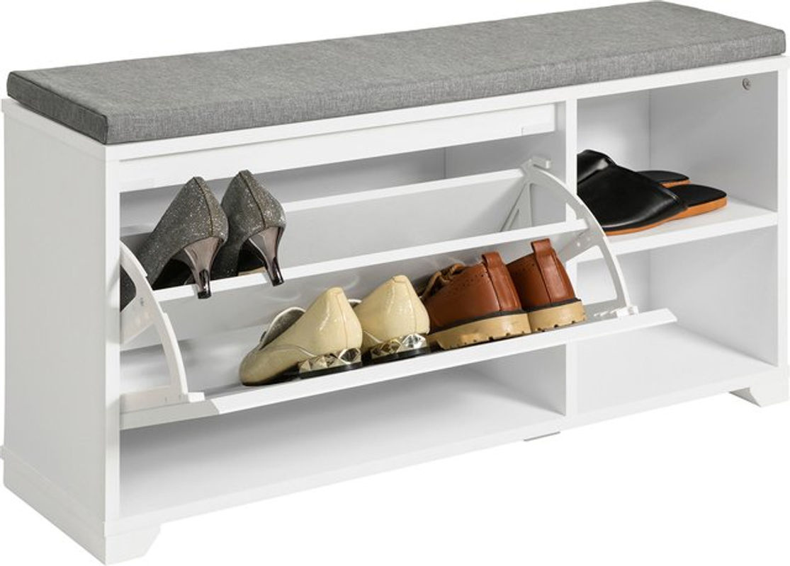 SoBuy Schuhbank FSR119-W in Weiß mit Sitzkissen und Drehtür, Klassisch und Minimalistisch, B/T/H: 90 x 24 x 47 cm - Bild 2