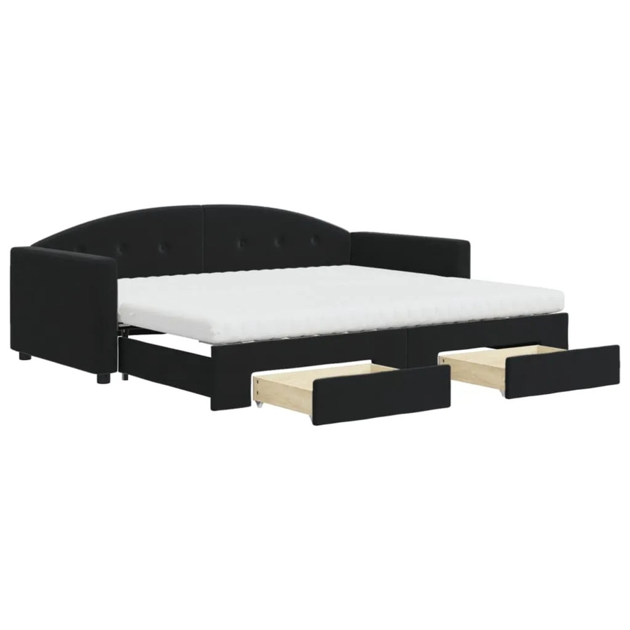 vidaXL Tagesbett ausziehbar mit Schubladen in Schwarz aus Samt mit Polsterung und Schaumstofffüllung B/T/H: 90 x 200 cm - Bild 2