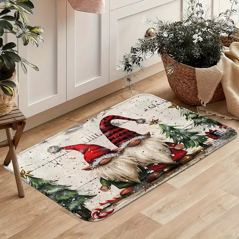 VIKAMA 2-teiliges Weihnachtsteppich-Set mit weißbärtigem Weihnachtsmann, rutschfeste Küchenmatte und Fußmatte für deine festliche Heimdekoration - Bild 4