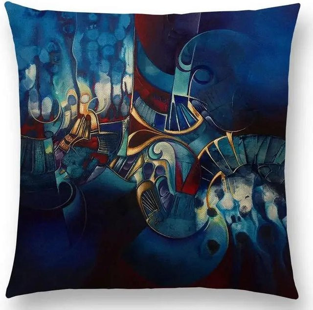 Abstrakter Kissenbezug mit buntem Unendlichkeits-Blumenmuster in Goldgelb, B/B: 60 x 60 cm - Bild 1