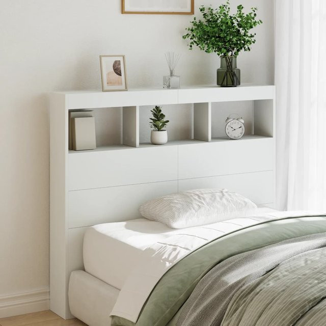 vidaXL LED-Bettkopfteil mit Regalen und USB-Ladeport, Weiß, B/T/H: 120 x 17 x 102 cm - Bild 2