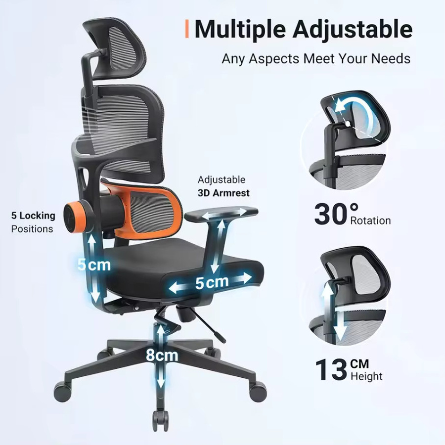 NEWTRAL NT001 Ergonomischer Bürostuhl in Schwarz mit Kopfstütze, verstellbarer Lendenwirbelstütze und Armlehnen für Home-Office und Erwachsene - Bild 4