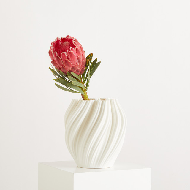 Moderne Keramikvase BLUME2000 in Weiß, rundes 3D-Druck-Design, Höhe: 20,5 cm, Durchmesser: 20 cm - Bild 1
