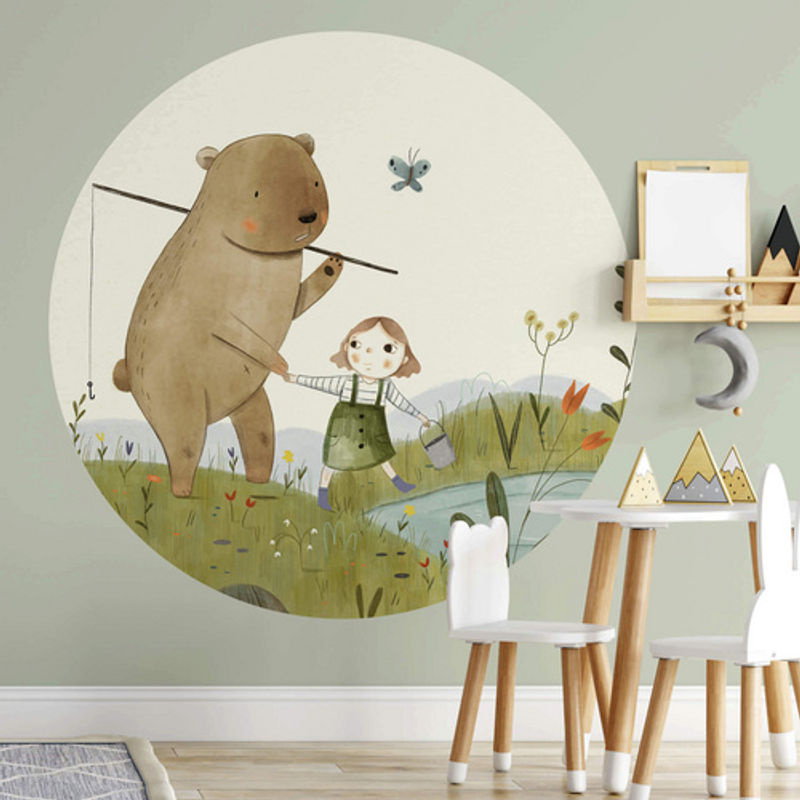 K&L Wall Art Runde Vliestapete Loske Kinder Teddy Bär, mehrfarbig, matt - Bild 2